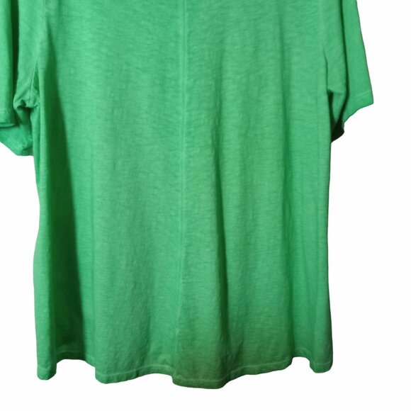 Lori Goldstein LOGO Womens Green Short Sleeve Top L Pockets Distressed Elbow - Picture 9 of 15